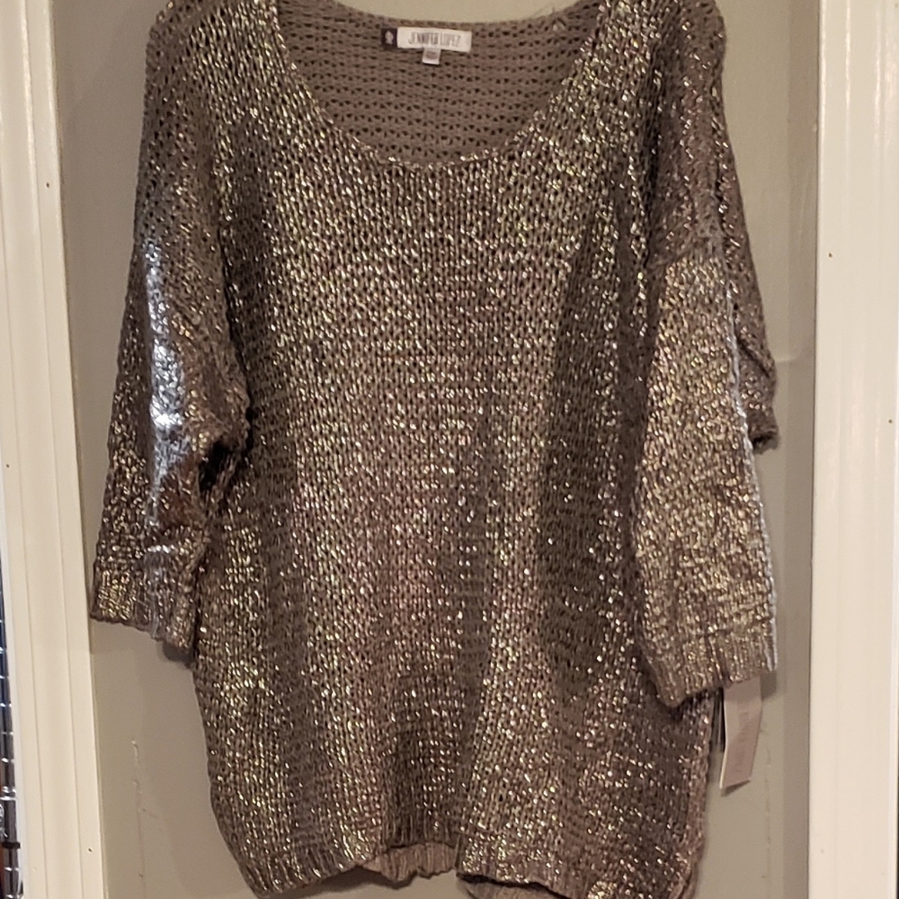 Jennifer Lopez Gray Iridescent Sweater